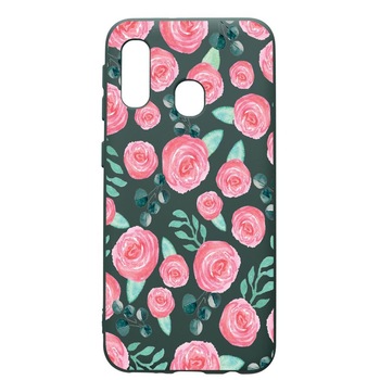 Husa Premium Silicon Compatibila Cu Samsung Galaxy A20E, Rose Pattern, cu interiorul din material textil, protectie camera, Forest Green, PFG640 Husa Premium Silicon Compatibila Cu Samsung Galaxy A20E, Rose Pattern, cu interiorul din material textil, protectie camera, Forest Green, PFG640