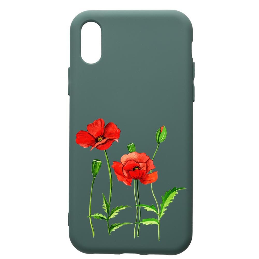 Husa Premium Silicon Compatibila Cu Samsung Galaxy A10, Red Flower, cu interiorul din material textil, protectie camera, Forest Green, PFG643