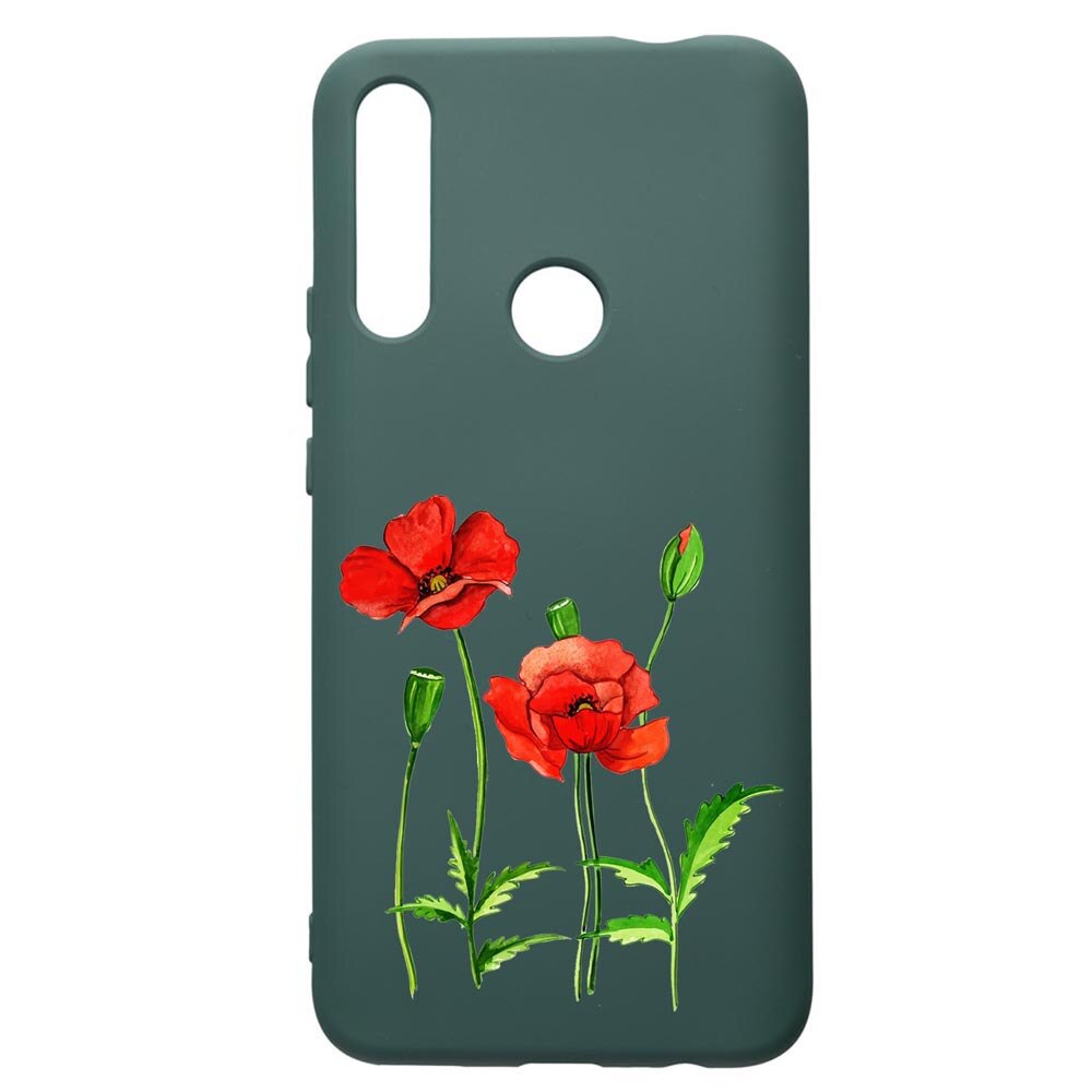 Husa Premium Silicon Compatibila Cu Huawei P Smart Z, Red Flower, cu interiorul din material textil, protectie camera, Forest Green, PFG643