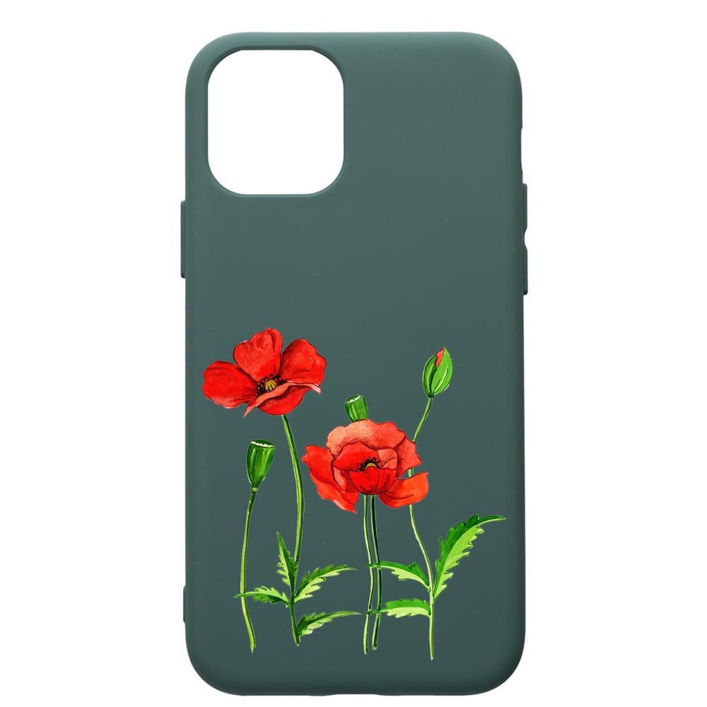 Husa Premium Silicon Compatibila Cu Apple iPhone 11 Pro Max, Red Flower, cu interiorul din material textil, protectie camera, Forest Green, PFG643