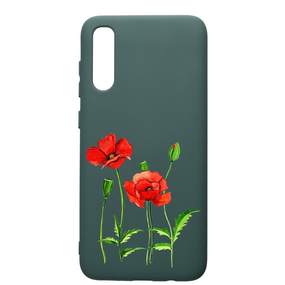 Husa Premium Silicon Compatibila Cu Samsung Galaxy A70, Red Flower, cu interiorul din material textil, protectie camera, Forest Green, PFG643