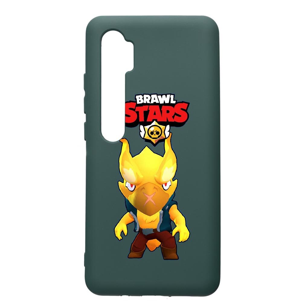 Husa Premium Silicon Compatibila Cu Xiaomi Mi Note 10, Brawl Stars Phoenix Crow, cu interiorul din material textil, protectie camera, Forest Green, PFG645