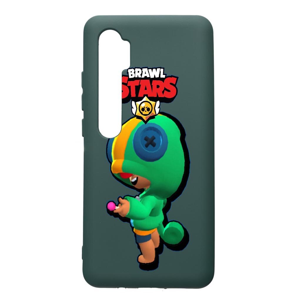 Husa Premium Silicon Compatibila Cu Xiaomi Mi Note 10, Brawl Stars Leon, cu interiorul din material textil, protectie camera, Forest Green, PFG648