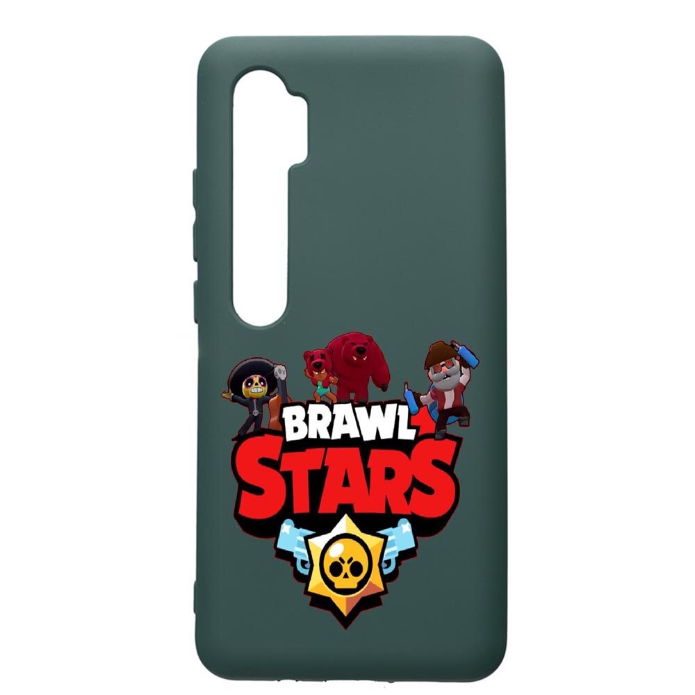 Husa Premium Silicon Compatibila Cu Xiaomi Mi Note 10, Brawl Stars, cu interiorul din material textil, protectie camera, Forest Green, PFG651