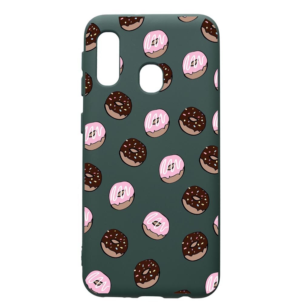 Husa Premium Silicon Compatibila Cu Samsung Galaxy A40, Donuts, cu interiorul din material textil, protectie camera, Forest Green, PFG667
