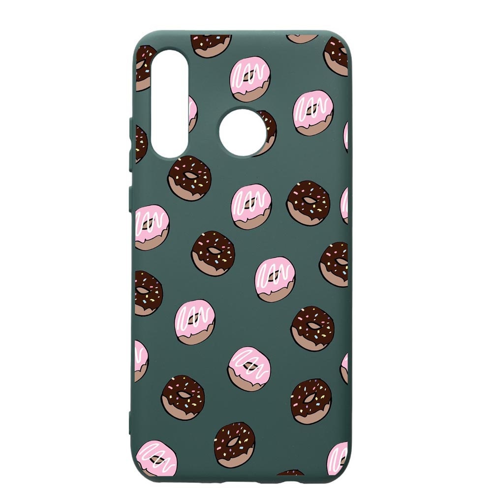 Husa Premium Silicon Compatibila Cu Huawei P30 Lite, Donuts, cu interiorul din material textil, protectie camera, Forest Green, PFG667