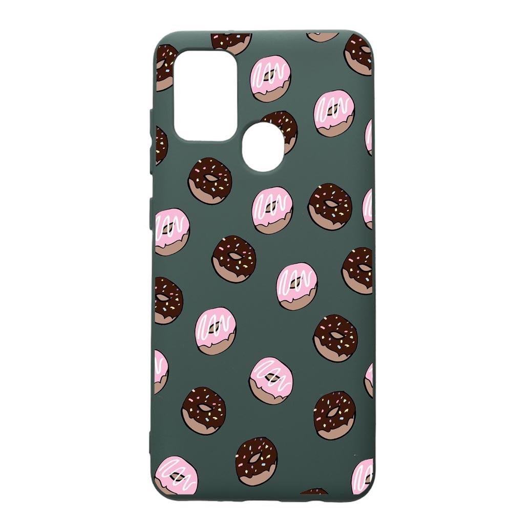 Husa Premium Silicon Compatibila Cu Samsung Galaxy A21S, Donuts, cu interiorul din material textil, protectie camera, Forest Green, PFG667