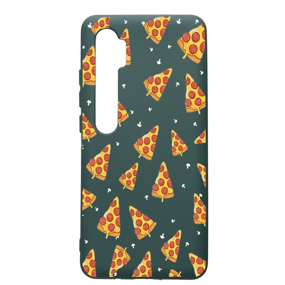 Husa Premium Silicon Compatibila Cu Xiaomi Mi Note 10, Pizza, cu interiorul din material textil, protectie camera, Forest Green, PFG665