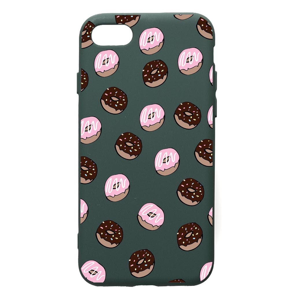 Husa Premium Silicon Compatibila Cu Apple iPhone SE 2 / iPhone 8 / iPhone 7, Donuts, cu interiorul din material textil, protectie camera, Forest Green, PFG667