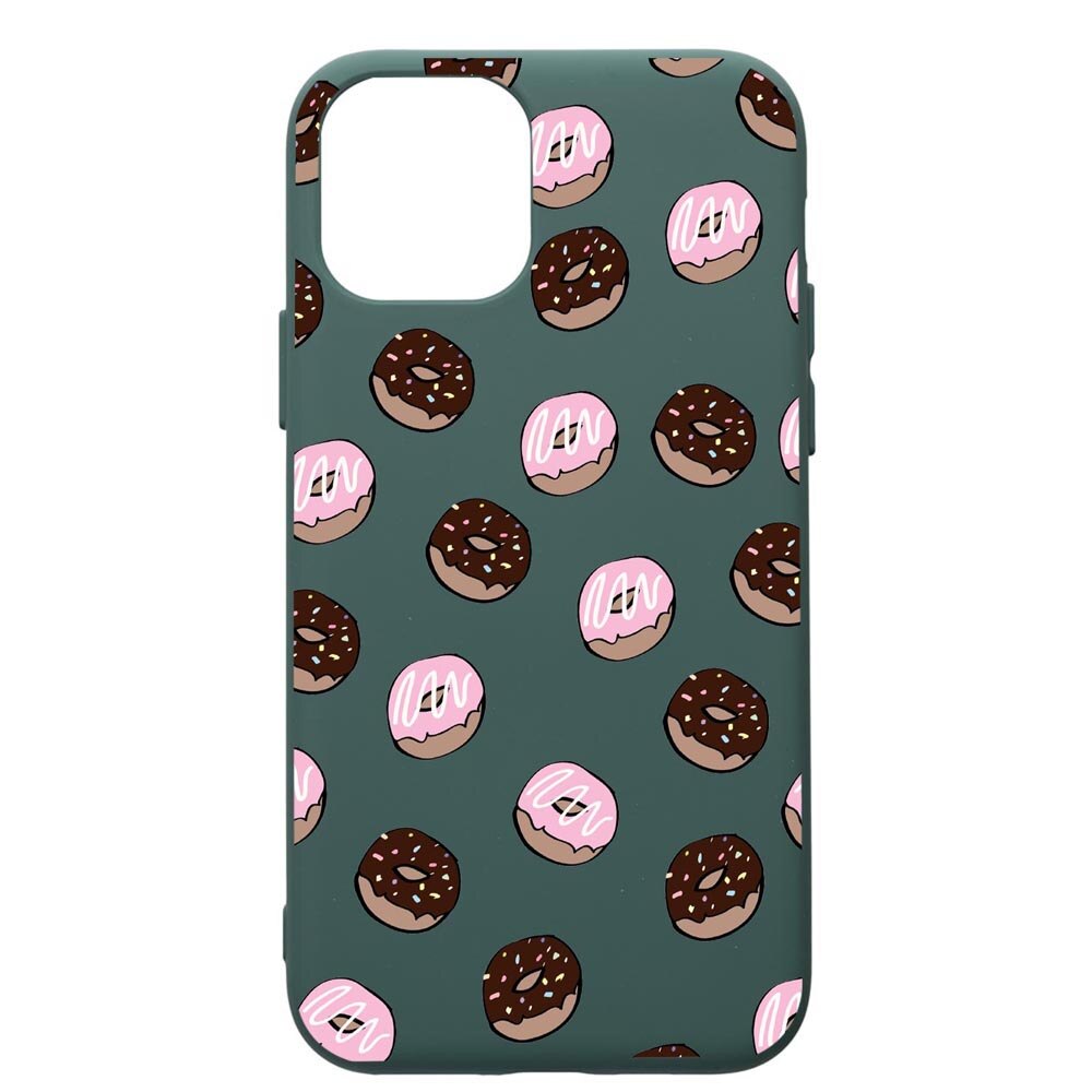Husa Premium Silicon Compatibila Cu Apple iPhone 11, Donuts, cu interiorul din material textil, protectie camera, Forest Green, PFG667