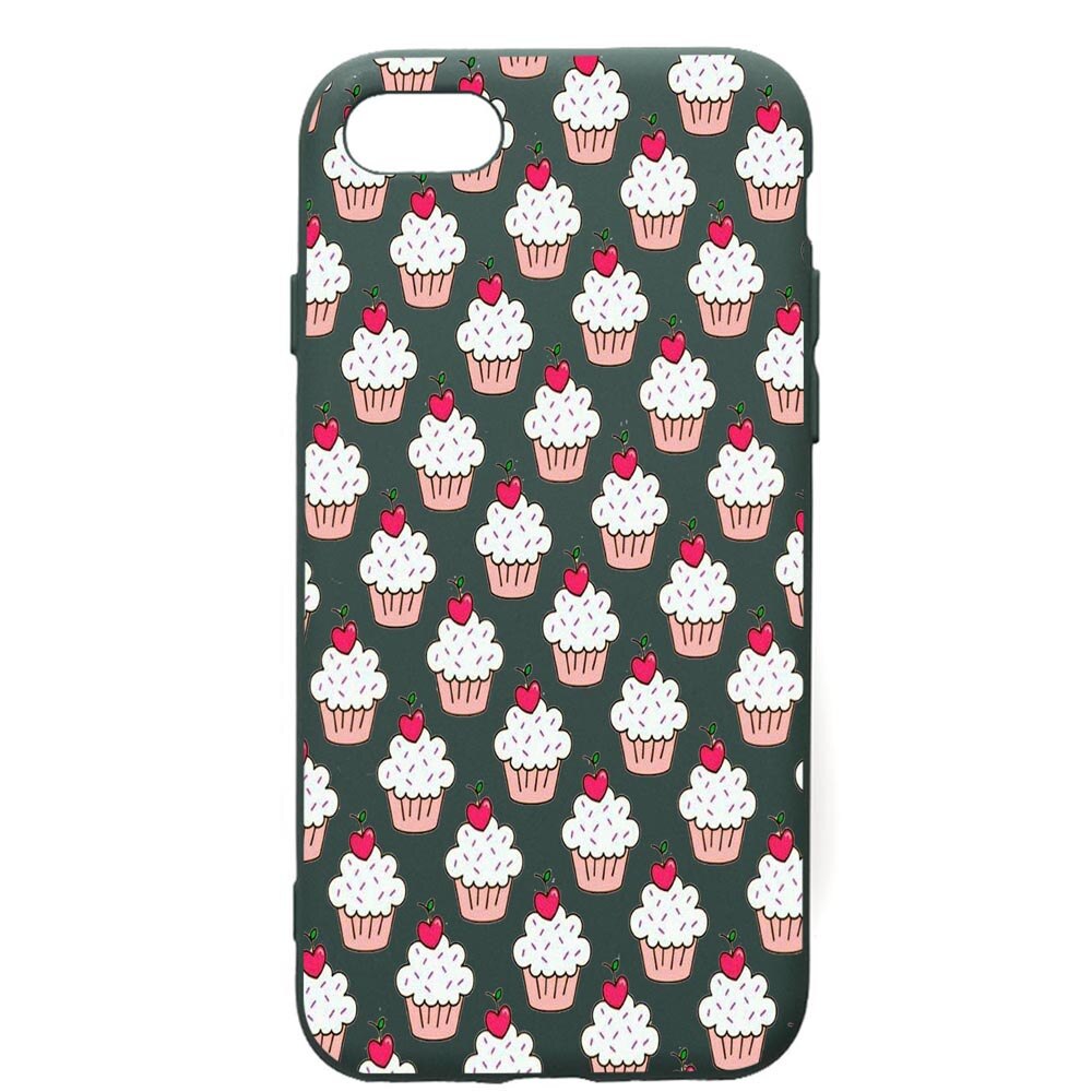 Husa Premium Silicon Compatibila Cu Apple iPhone SE 2 / iPhone 8 / iPhone 7, Muffins, cu interiorul din material textil, protectie camera, Forest Green, PFG668