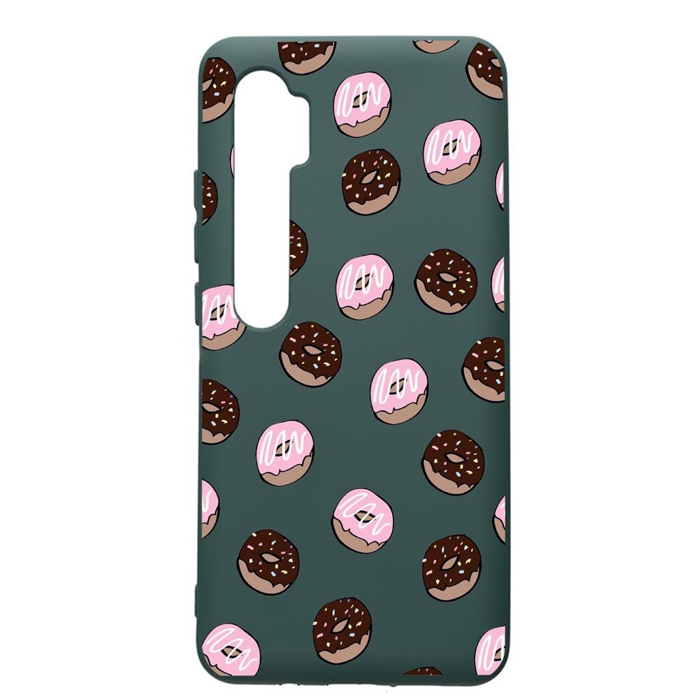 Husa Premium Silicon Compatibila Cu Xiaomi Mi Note 10, Donuts, cu interiorul din material textil, protectie camera, Forest Green, PFG667