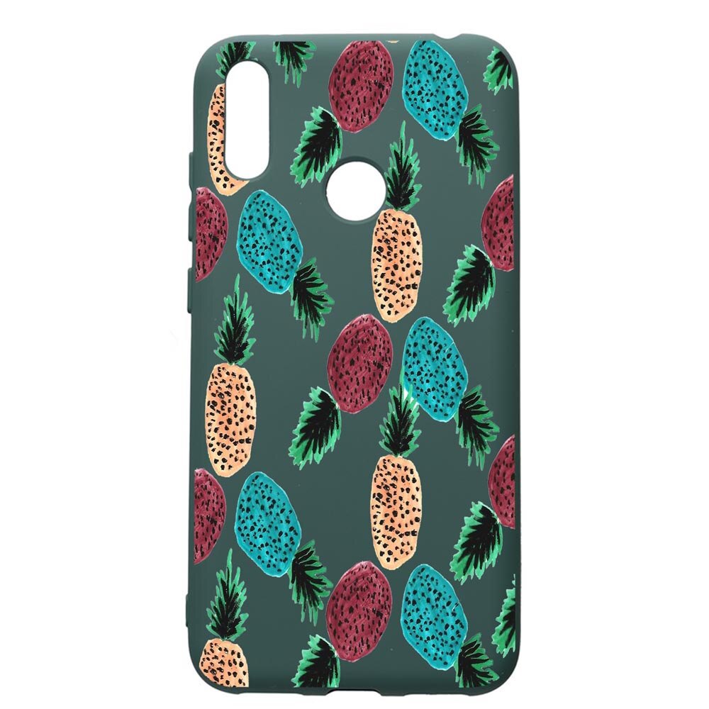 Husa Premium Silicon Compatibila Cu Huawei Y7 2019, Ananas, cu interiorul din material textil, protectie camera, Forest Green, PFG669