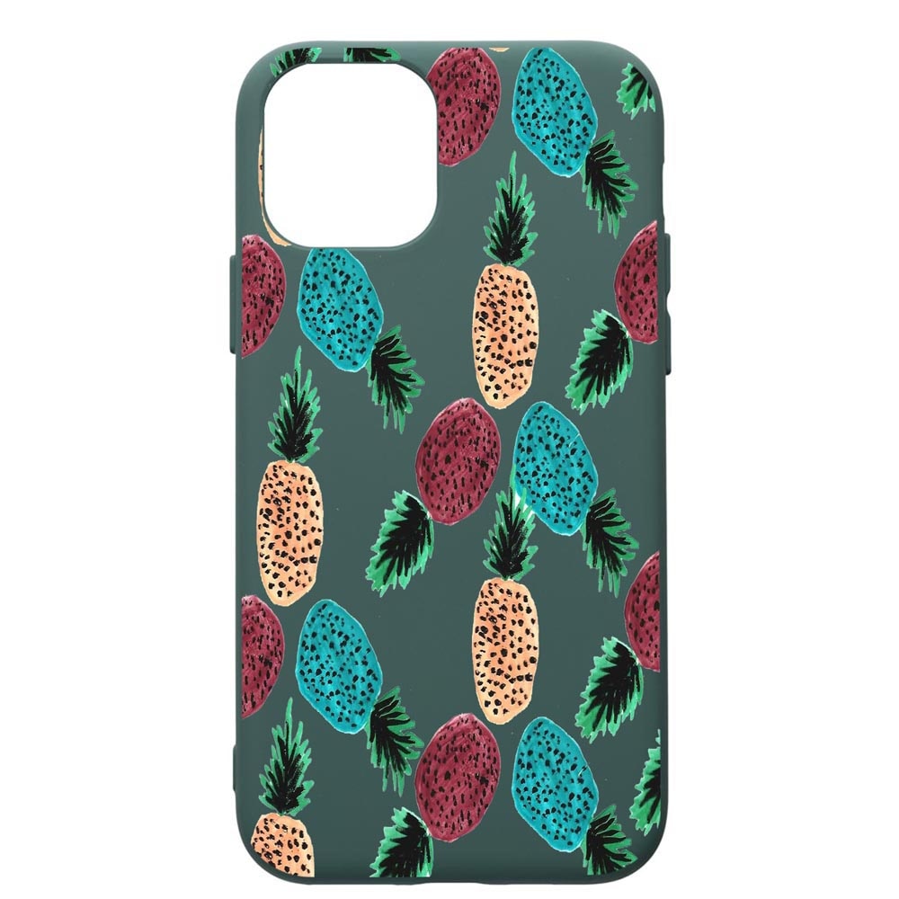 Husa Premium Silicon Compatibila Cu Apple iPhone 11, Ananas, cu interiorul din material textil, protectie camera, Forest Green, PFG669