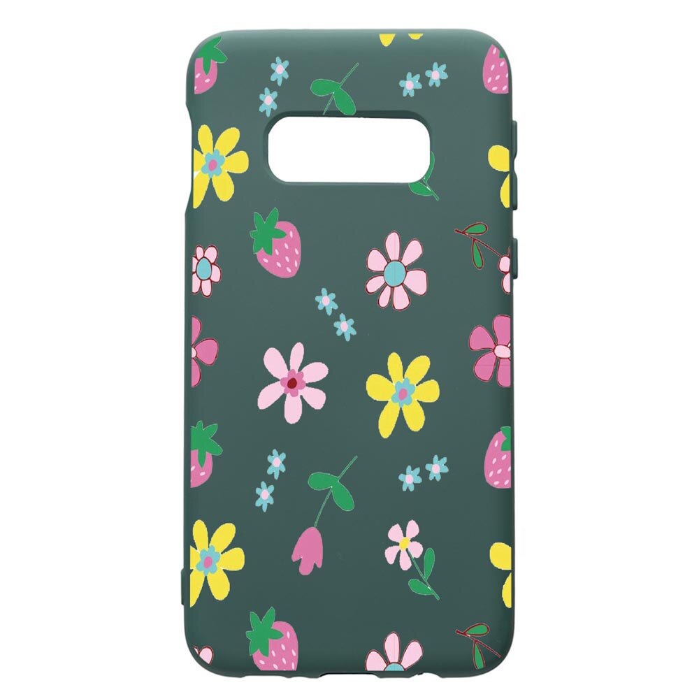 Husa Premium Silicon Compatibila Cu Samsung Galaxy S10e, Flowers, cu interiorul din material textil, protectie camera, Forest Green, PFG687