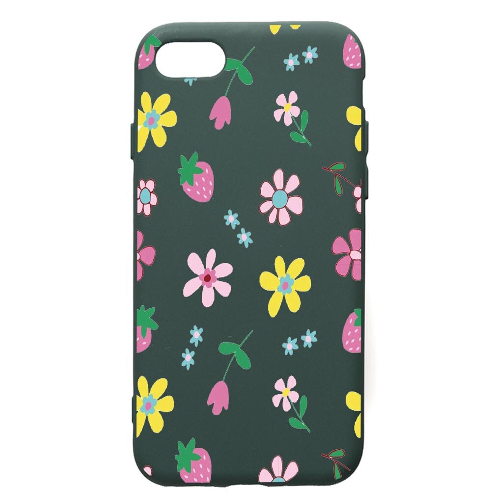 Husa Premium Silicon Compatibila Cu Apple iPhone SE 2 / iPhone 8 / iPhone 7, Flowers, cu interiorul din material textil, protectie camera, Forest Green, PFG687