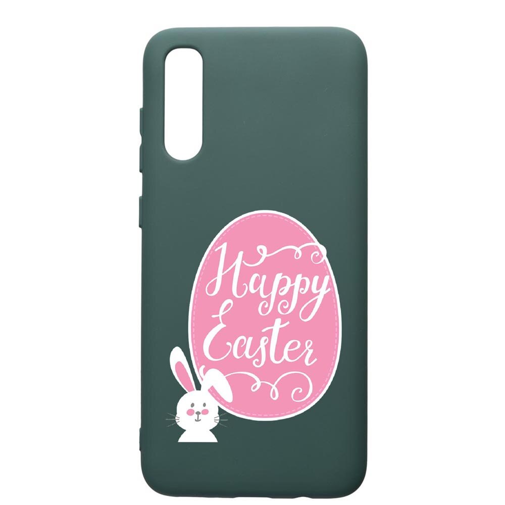 Husa Premium Silicon Compatibila Cu Samsung Galaxy A70, Happy Easter, cu interiorul din material textil, protectie camera, Forest Green, PFG689