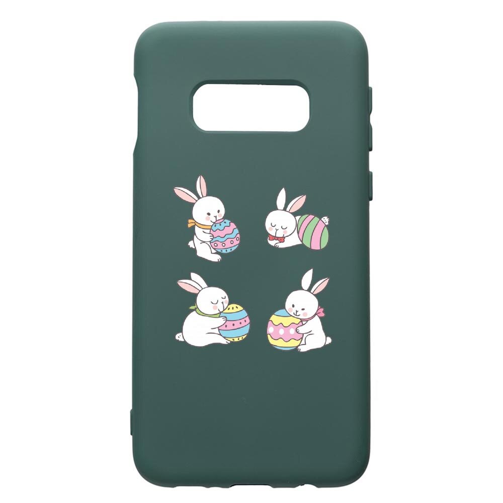Husa Premium Silicon Compatibila Cu Samsung Galaxy S10e, Rabbit Easter, cu interiorul din material textil, protectie camera, Forest Green, PFG690