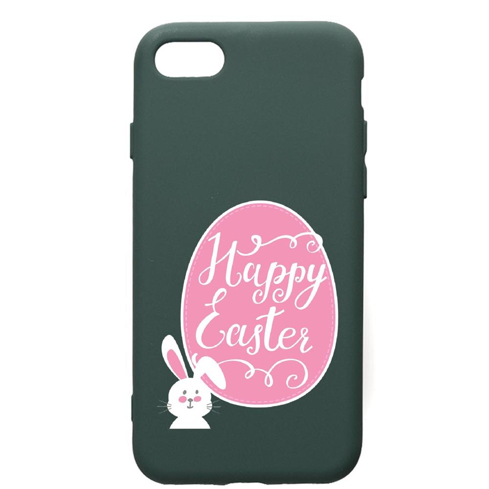 Husa Premium Silicon Compatibila Cu Apple iPhone SE 2 / iPhone 8 / iPhone 7, Happy Easter, cu interiorul din material textil, protectie camera, Forest Green, PFG689