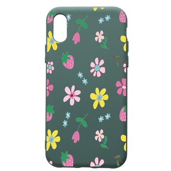 Husa Premium Silicon Compatibila Cu Apple iPhone XS Max, Flowers, cu interiorul din material textil, protectie camera, Forest Green, PFG687 Husa Premium Silicon Compatibila Cu Apple iPhone XS Max, Flowers, cu interiorul din material textil, protectie camera, Forest Green, PFG687