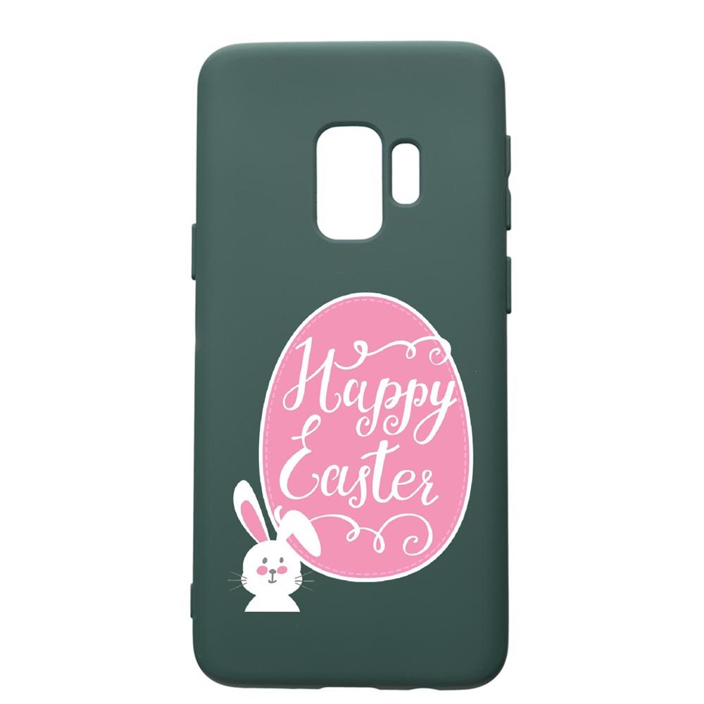 Husa Premium Silicon Compatibila Cu Samsung Galaxy S9, Happy Easter, cu interiorul din material textil, protectie camera, Forest Green, PFG689