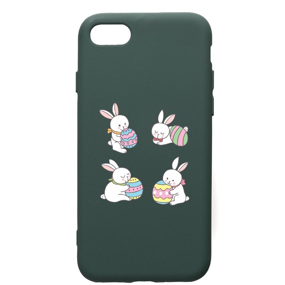 Husa Premium Silicon Compatibila Cu Apple iPhone SE 2 / iPhone 8 / iPhone 7, Rabbit Easter, cu interiorul din material textil, protectie camera, Forest Green, PFG690