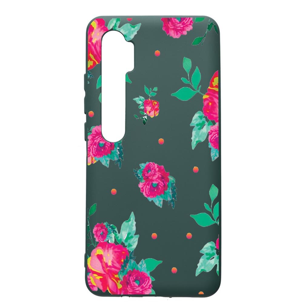 Husa Premium Silicon Compatibila Cu Xiaomi Mi Note 10, Roses - Pastel colors, cu interiorul din material textil, protectie camera, Forest Green, PFG688