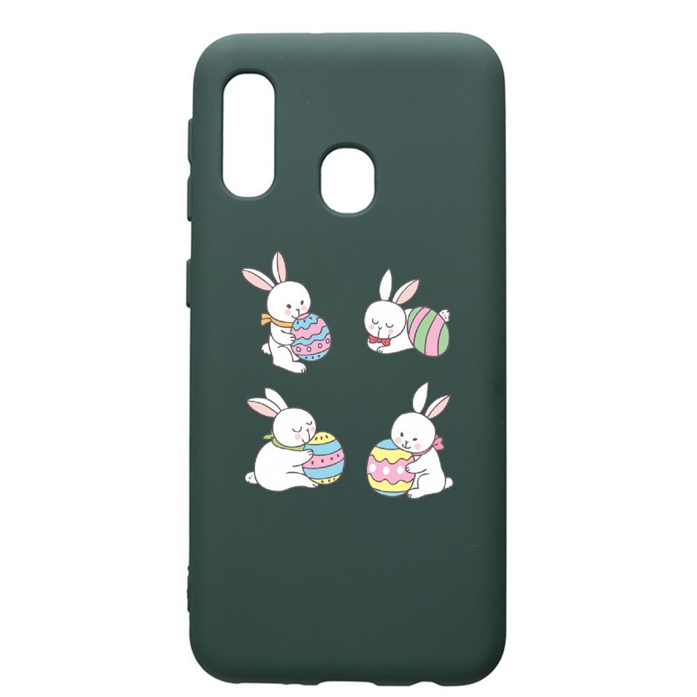 Husa Premium Silicon Compatibila Cu Samsung Galaxy A20E, Rabbit Easter, cu interiorul din material textil, protectie camera, Forest Green, PFG690