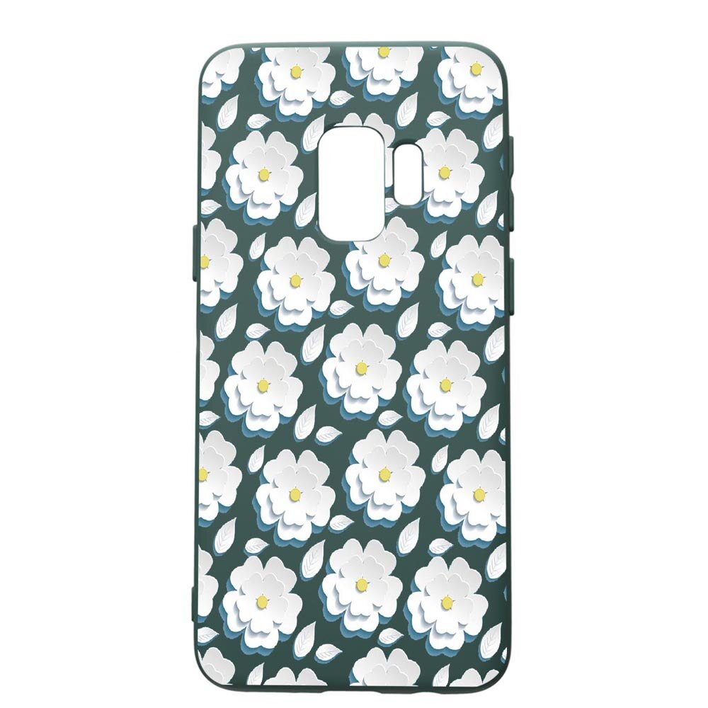 Husa Premium Silicon Compatibila Cu Samsung Galaxy S9, Daisy - White Flower, cu interiorul din material textil, protectie camera, Forest Green, PFG683