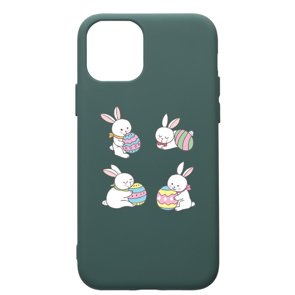 Husa Premium Silicon Compatibila Cu Apple iPhone 11, Rabbit Easter, cu interiorul din material textil, protectie camera, Forest Green, PFG690