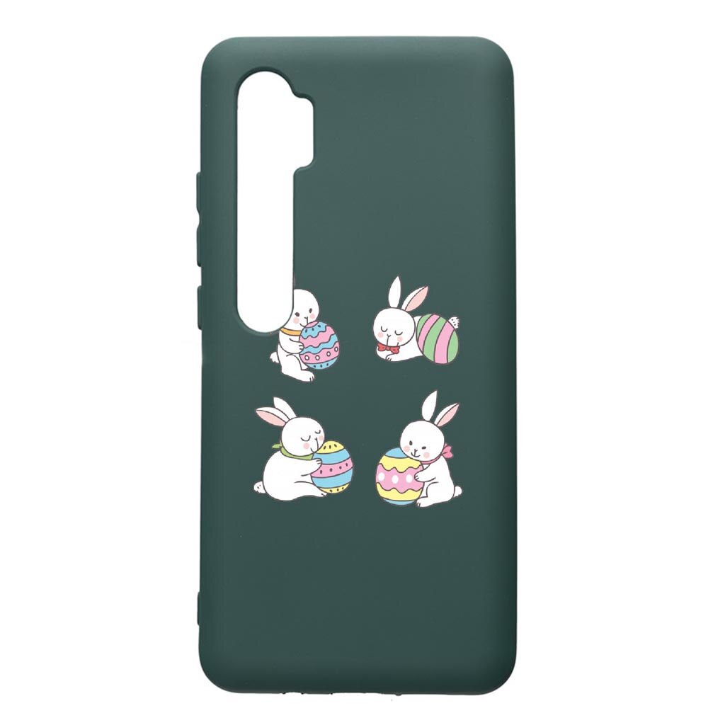 Husa Premium Silicon Compatibila Cu Xiaomi Mi Note 10, Rabbit Easter, cu interiorul din material textil, protectie camera, Forest Green, PFG690