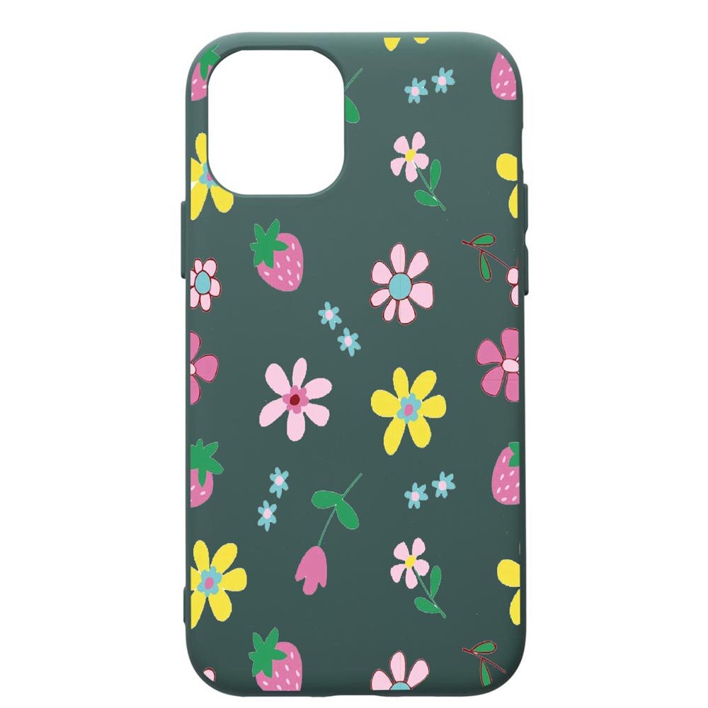 Husa Premium Silicon Compatibila Cu Apple iPhone 11 Pro, Flowers, cu interiorul din material textil, protectie camera, Forest Green, PFG687