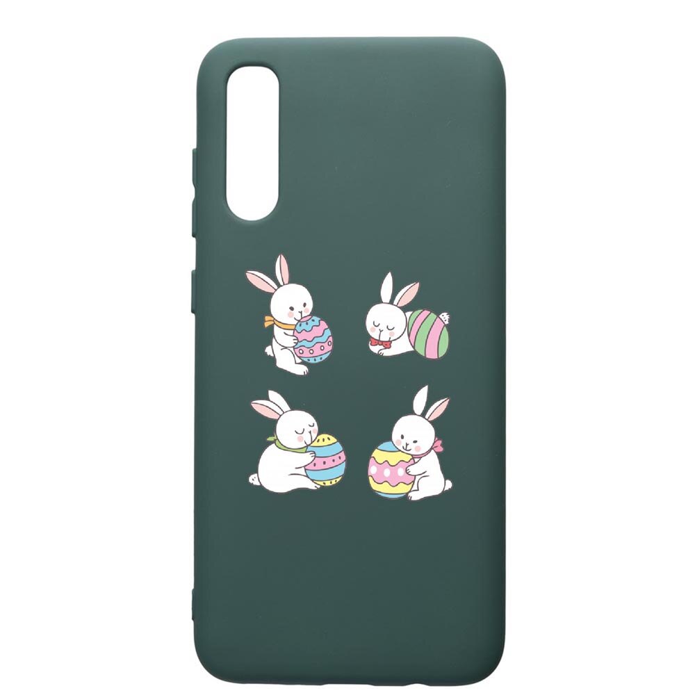 Husa Premium Silicon Compatibila Cu Samsung Galaxy A70, Rabbit Easter, cu interiorul din material textil, protectie camera, Forest Green, PFG690
