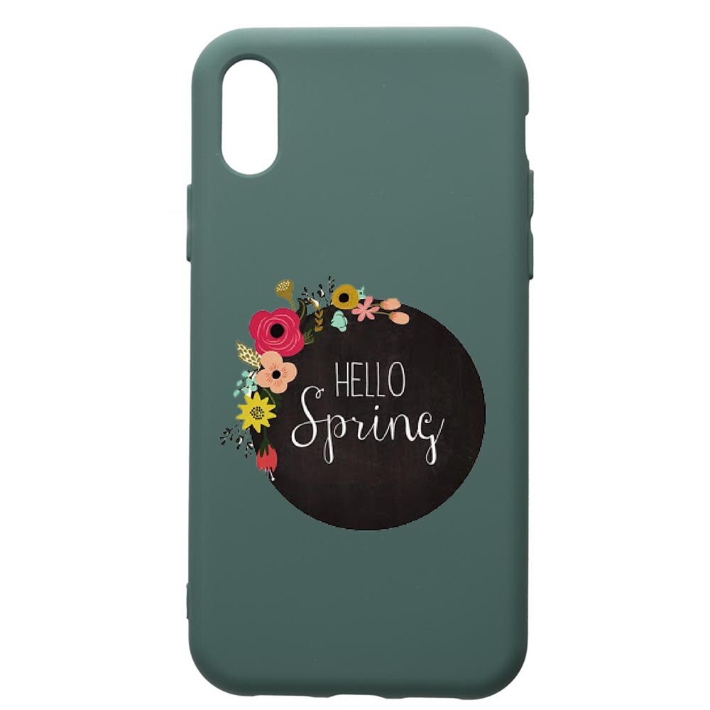 Husa Premium Silicon Compatibila Cu Apple iPhone XS Max, Hello Spring, cu interiorul din material textil, protectie camera, Forest Green, PFG684
