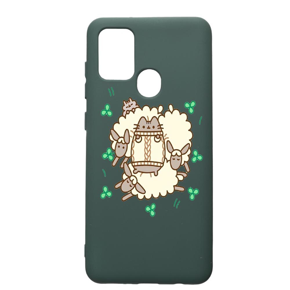 Husa Premium Silicon Compatibila Cu Samsung Galaxy A21S, Rabbits - Lambs, cu interiorul din material textil, protectie camera, Forest Green, PFG692