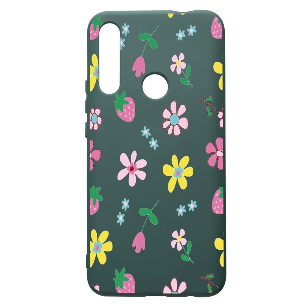 Husa Premium Silicon Compatibila Cu Huawei P Smart Z, Flowers, cu interiorul din material textil, protectie camera, Forest Green, PFG687
