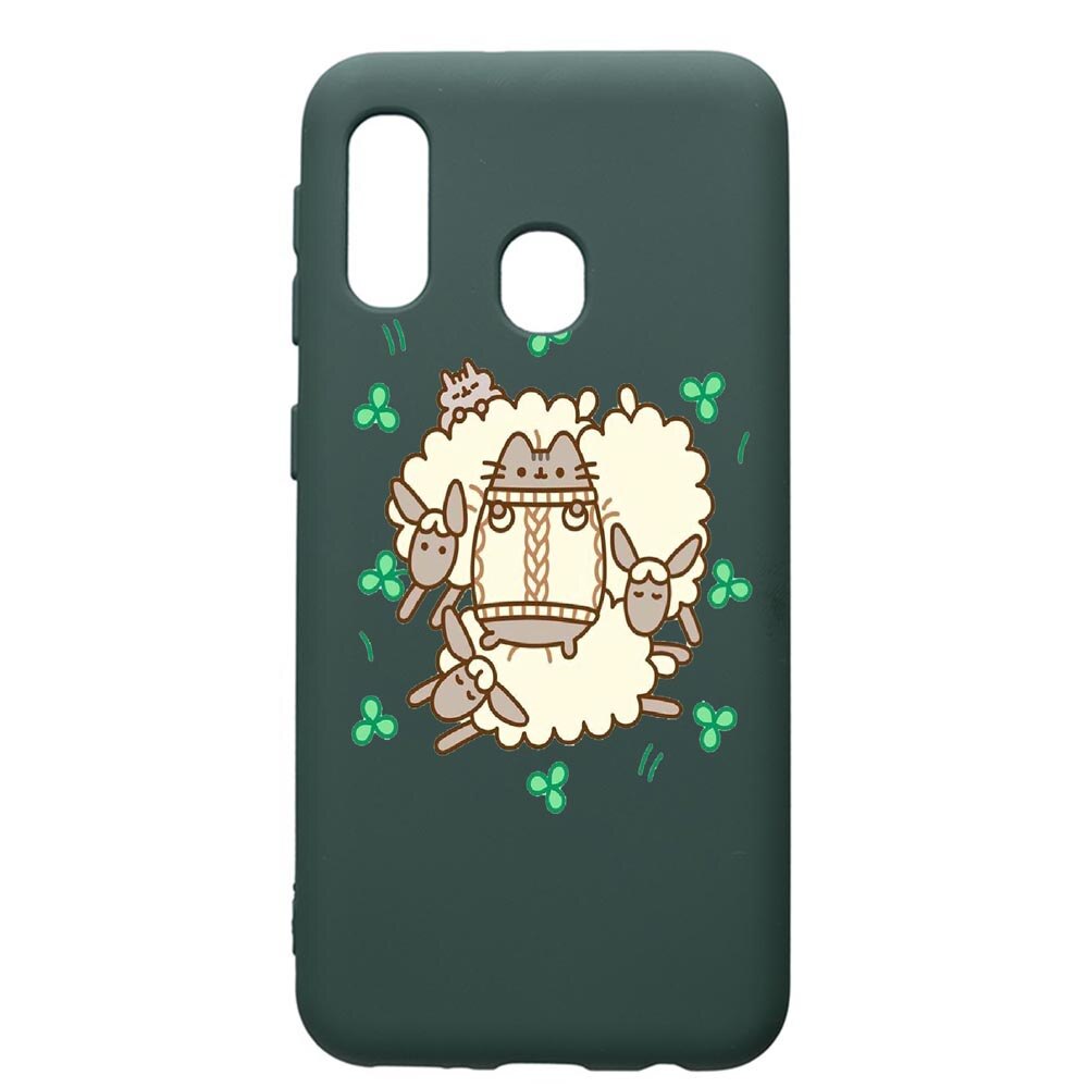 Husa Premium Silicon Compatibila Cu Samsung Galaxy A20E, Rabbits - Lambs, cu interiorul din material textil, protectie camera, Forest Green, PFG692