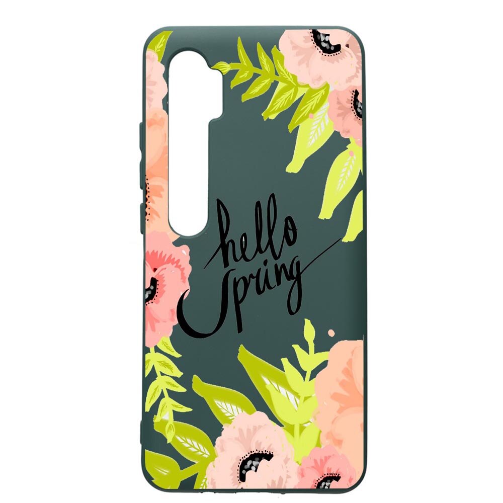 Husa Premium Silicon Compatibila Cu Xiaomi Mi Note 10, Hello Spring, cu interiorul din material textil, protectie camera, Forest Green, PFG685