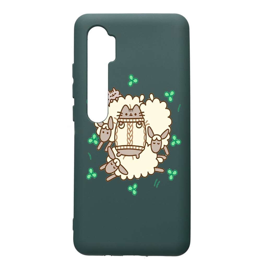 Husa Premium Silicon Compatibila Cu Xiaomi Mi Note 10, Rabbits - Lambs, cu interiorul din material textil, protectie camera, Forest Green, PFG692