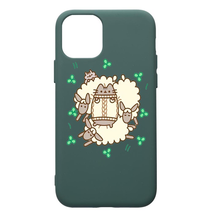 Husa Premium Silicon Compatibila Cu Apple iPhone 11, Rabbits - Lambs, cu interiorul din material textil, protectie camera, Forest Green, PFG692