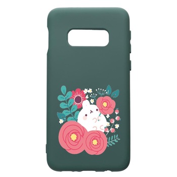 Husa Premium Silicon Compatibila Cu Samsung Galaxy S10e, Rabbits In Flowers, cu interiorul din material textil, protectie camera, Forest Green, PFG686 Husa Premium Silicon Compatibila Cu Samsung Galaxy S10e, Rabbits In Flowers, cu interiorul din material textil, protectie camera, Forest Green, PFG686