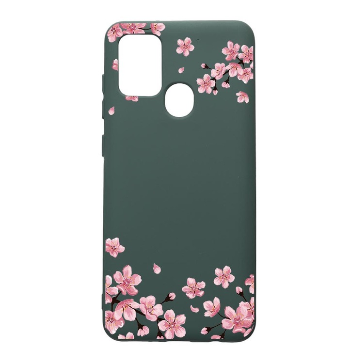 Husa Premium Silicon Compatibila Cu Huawei P Smart 2020, Flowers - Pastel colors, cu interiorul din material textil, protectie camera, Forest Green, PFG694