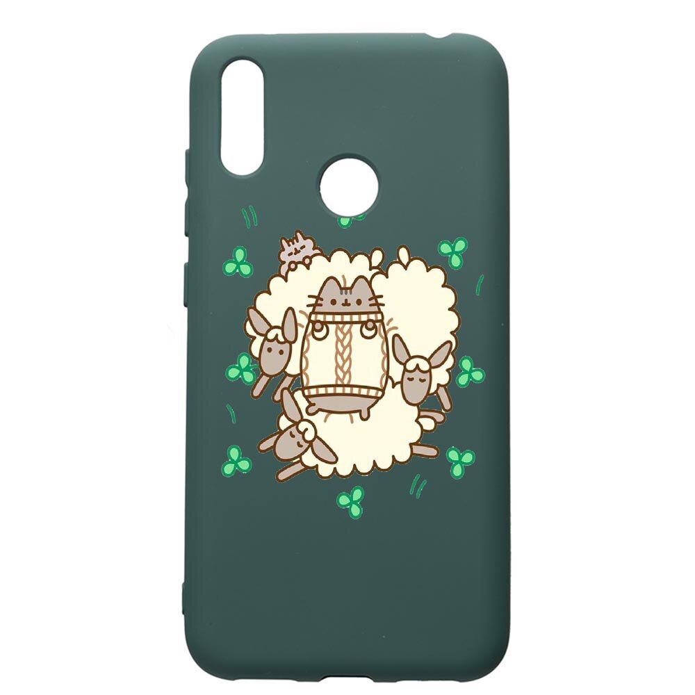 Husa Premium Silicon Compatibila Cu Huawei Y7 2019, Rabbits - Lambs, cu interiorul din material textil, protectie camera, Forest Green, PFG692