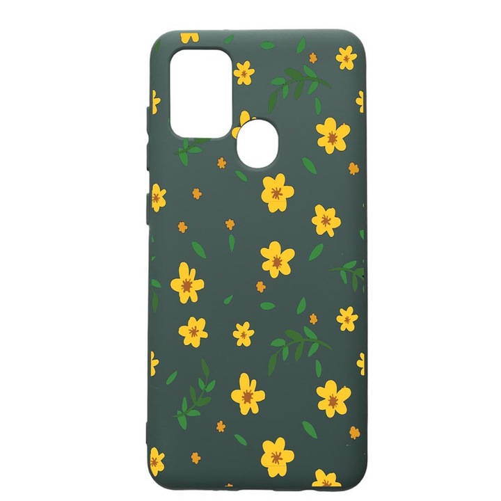 Husa Premium Silicon Compatibila Cu Huawei P Smart 2020, Little Yellow Flowers, cu interiorul din material textil, protectie camera, Forest Green, PFG696
