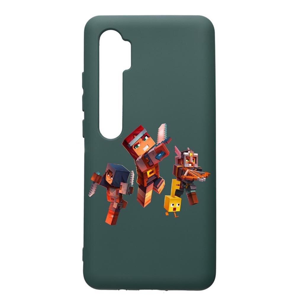 Husa Premium Silicon Compatibila Cu Xiaomi Mi Note 10, Minecraft, cu interiorul din material textil, protectie camera, Forest Green, PFG724