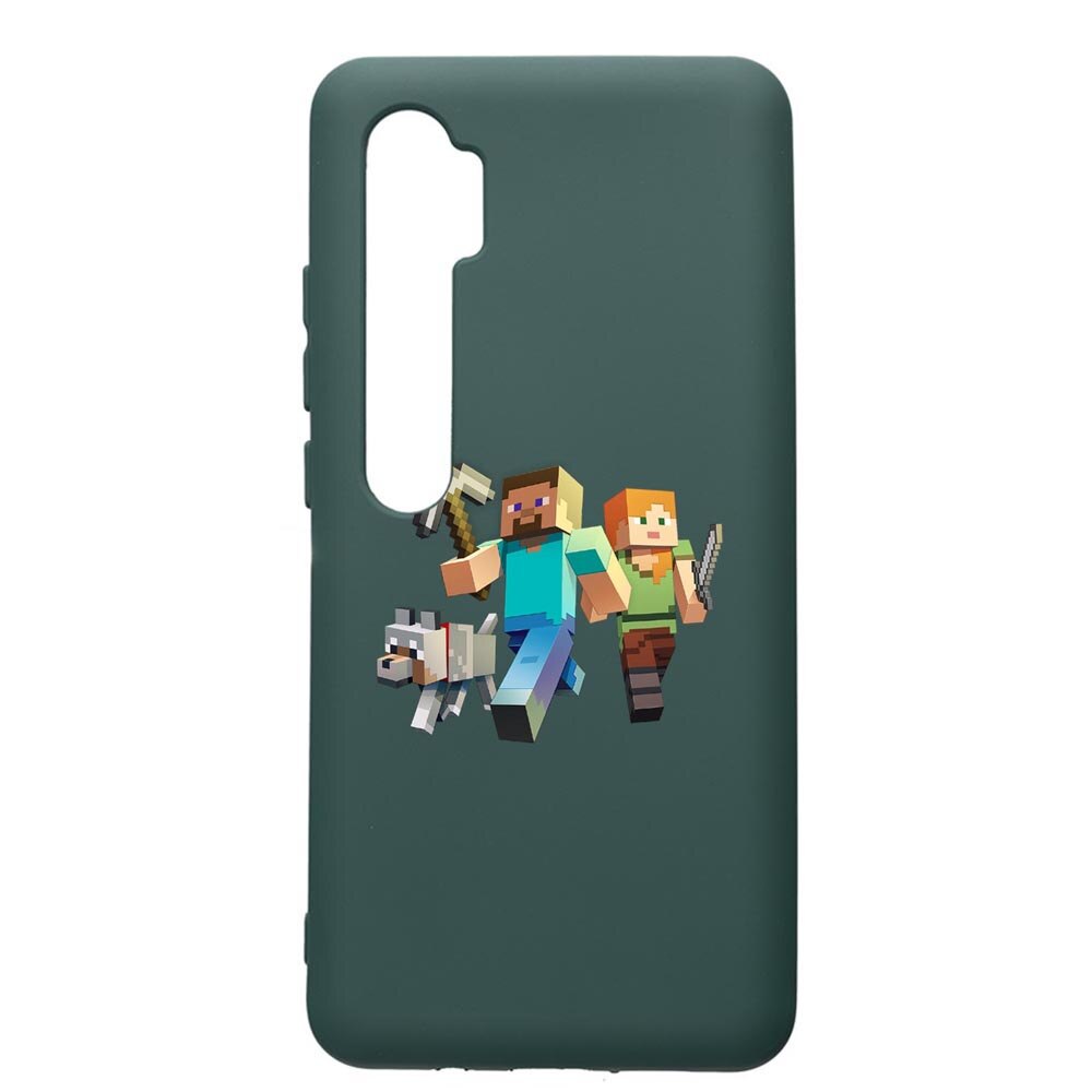 Husa Premium Silicon Compatibila Cu Xiaomi Mi Note 10, Minecraft, cu interiorul din material textil, protectie camera, Forest Green, PFG730