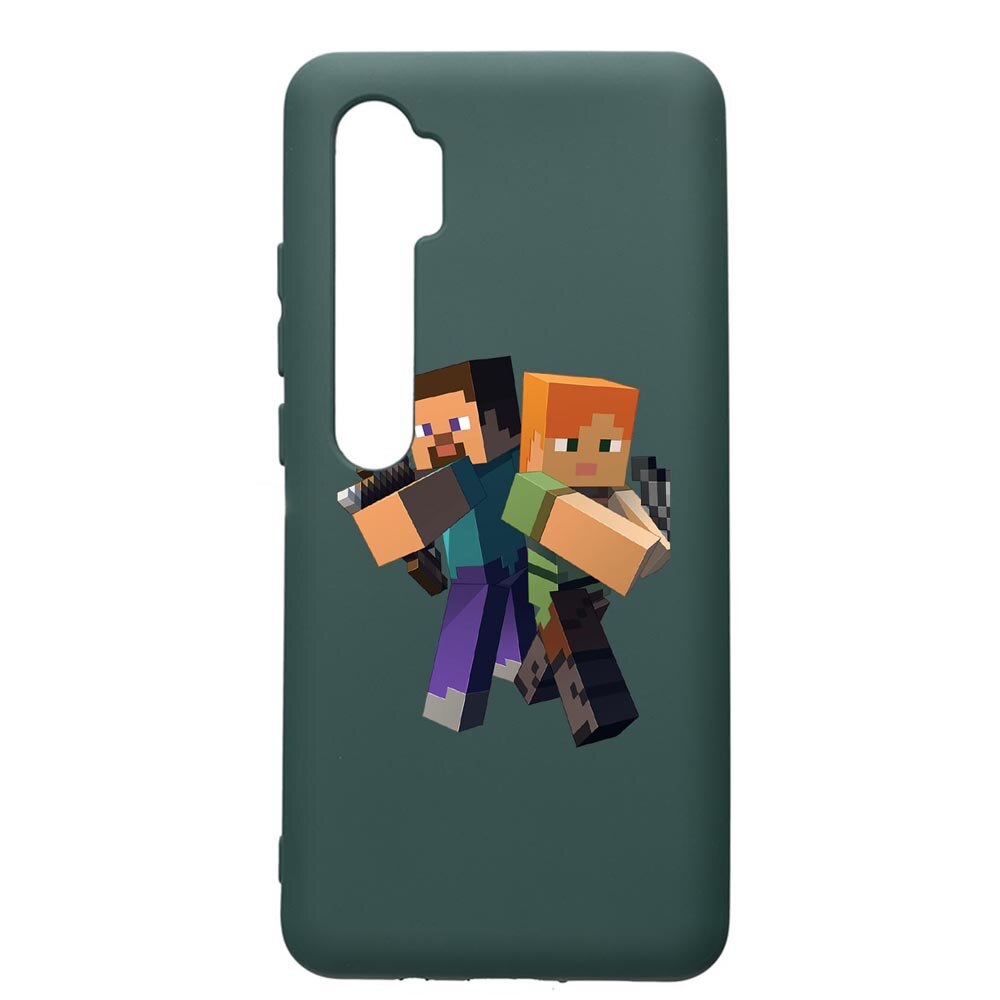 Husa Premium Silicon Compatibila Cu Xiaomi Mi Note 10, Minecraft, cu interiorul din material textil, protectie camera, Forest Green, PFG728