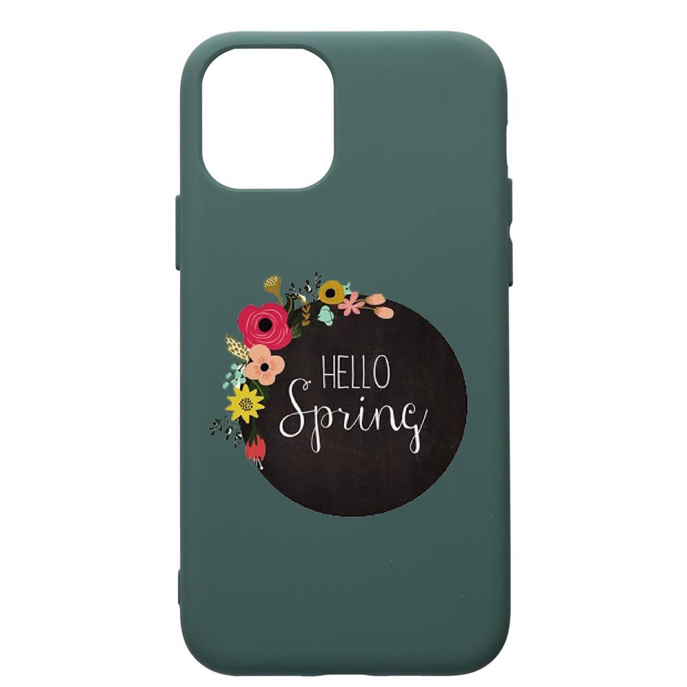 Husa Premium Silicon Compatibila Cu Apple iPhone 11, Hello Spring, cu interiorul din material textil, protectie camera, Forest Green, PFG684