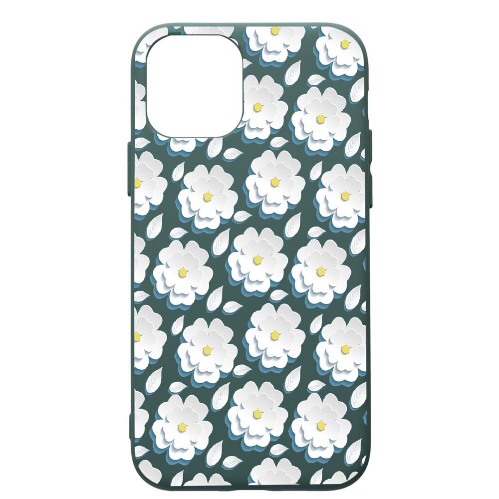 Husa Premium Silicon Compatibila Cu Apple iPhone 11, Daisy - White Flower, cu interiorul din material textil, protectie camera, Forest Green, PFG683