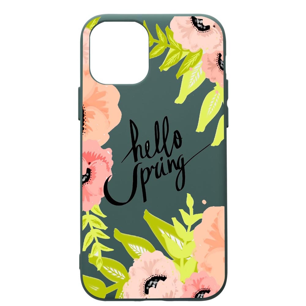 Husa Premium Silicon Compatibila Cu Apple iPhone 11 Pro Max, Hello Spring, cu interiorul din material textil, protectie camera, Forest Green, PFG685